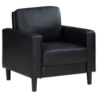Rumi Accent Chair, Black Faux Leather, Modern Track Arms, Foam Cushions  - BM319095