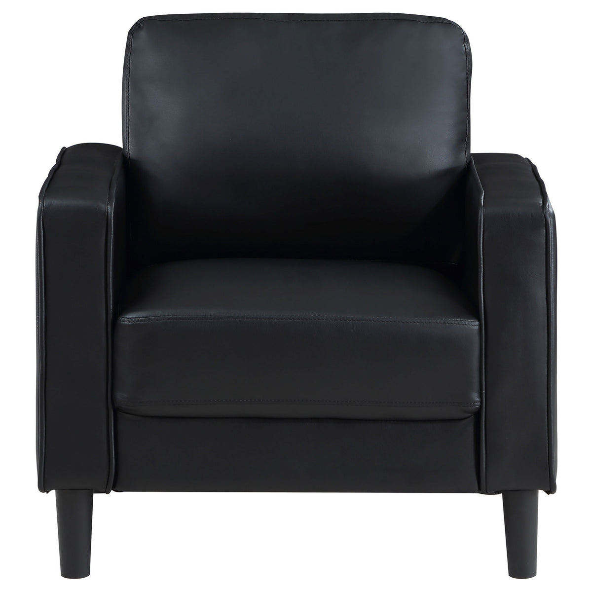 Rumi Accent Chair, Black Faux Leather, Modern Track Arms, Foam Cushions  - BM319095