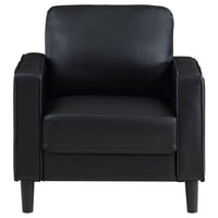 Rumi Accent Chair, Black Faux Leather, Modern Track Arms, Foam Cushions  - BM319095
