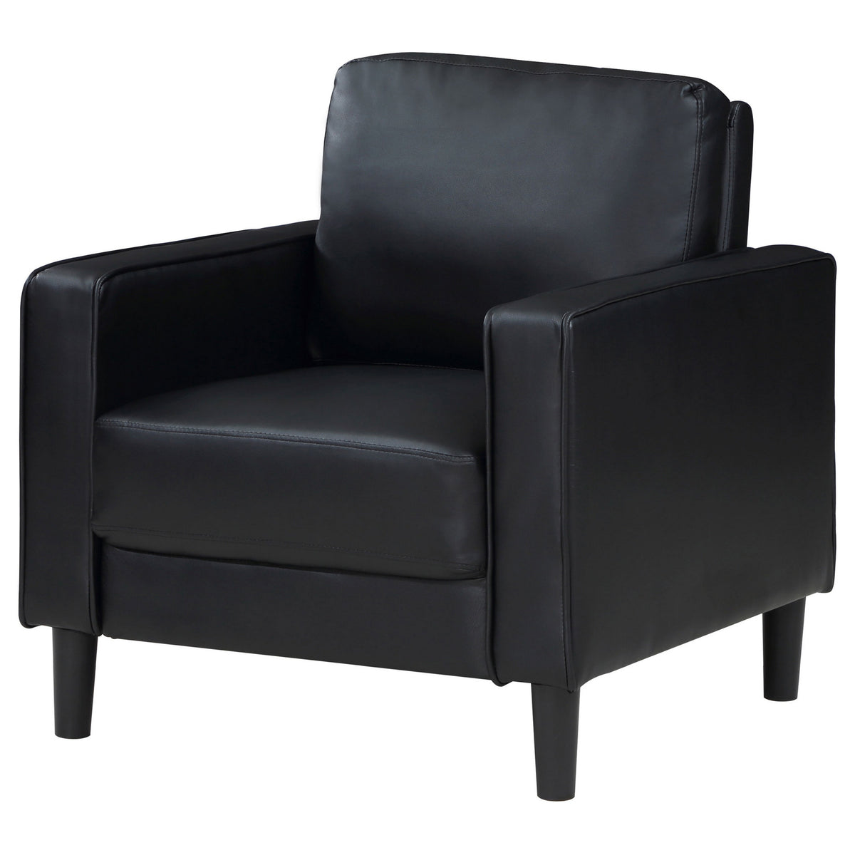 Rumi Accent Chair, Black Faux Leather, Modern Track Arms, Foam Cushions  - BM319095