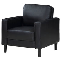 Rumi Accent Chair, Black Faux Leather, Modern Track Arms, Foam Cushions  - BM319095