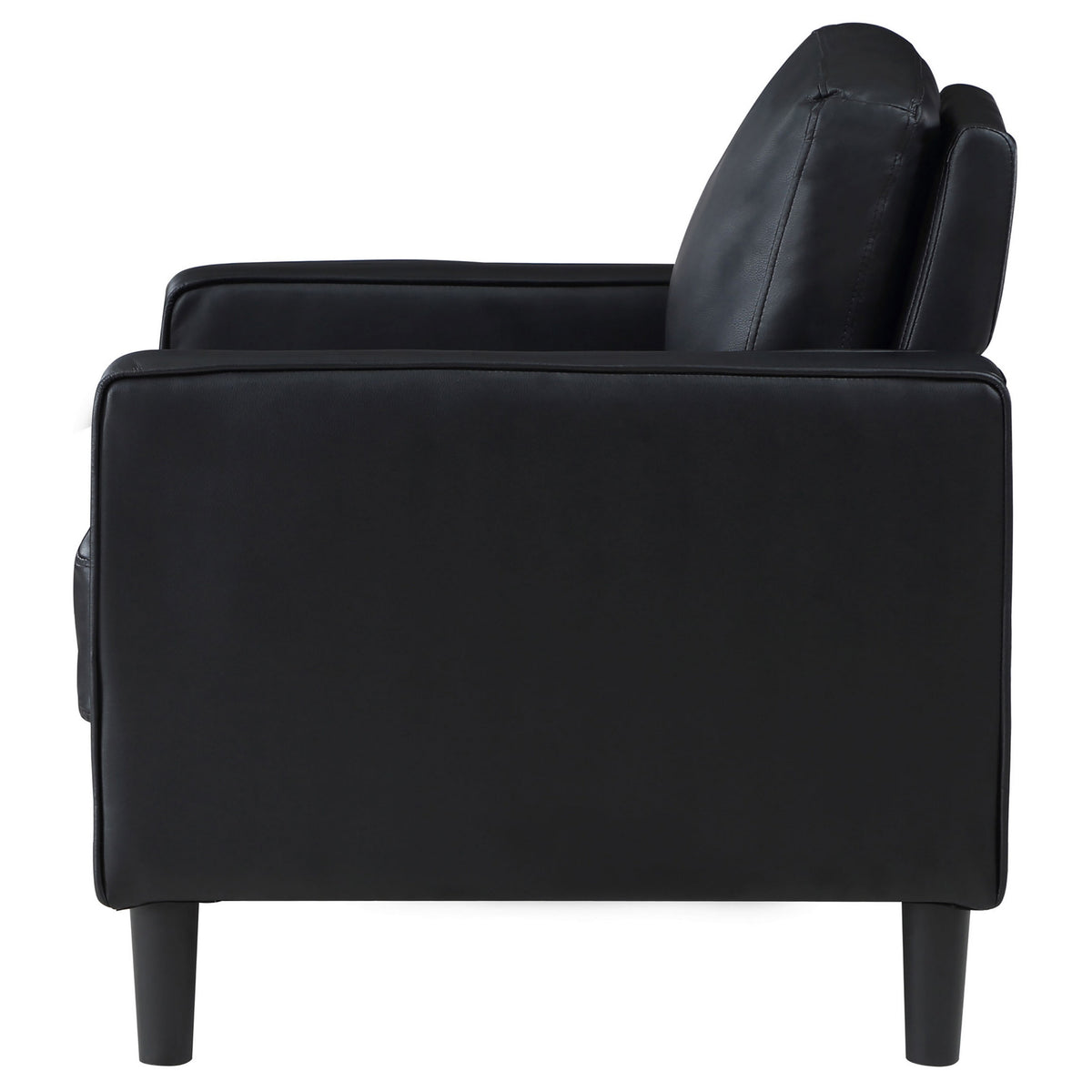 Rumi Accent Chair, Black Faux Leather, Modern Track Arms, Foam Cushions  - BM319095
