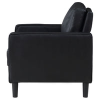 Rumi Accent Chair, Black Faux Leather, Modern Track Arms, Foam Cushions  - BM319095