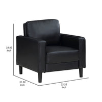 Rumi Accent Chair, Black Faux Leather, Modern Track Arms, Foam Cushions  - BM319095