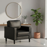 Rumi Accent Chair, Black Faux Leather, Modern Track Arms, Foam Cushions  - BM319095