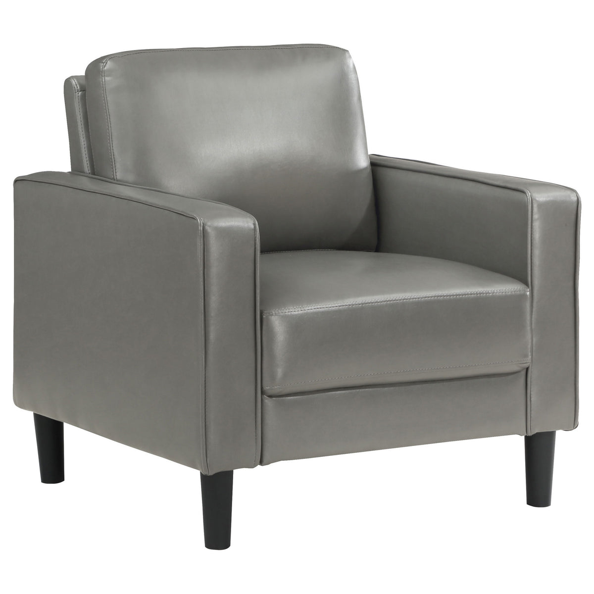 Rumi Accent Chair, Gray Faux Leather, Modern Track Arms, Foam Cushions  - BM319096