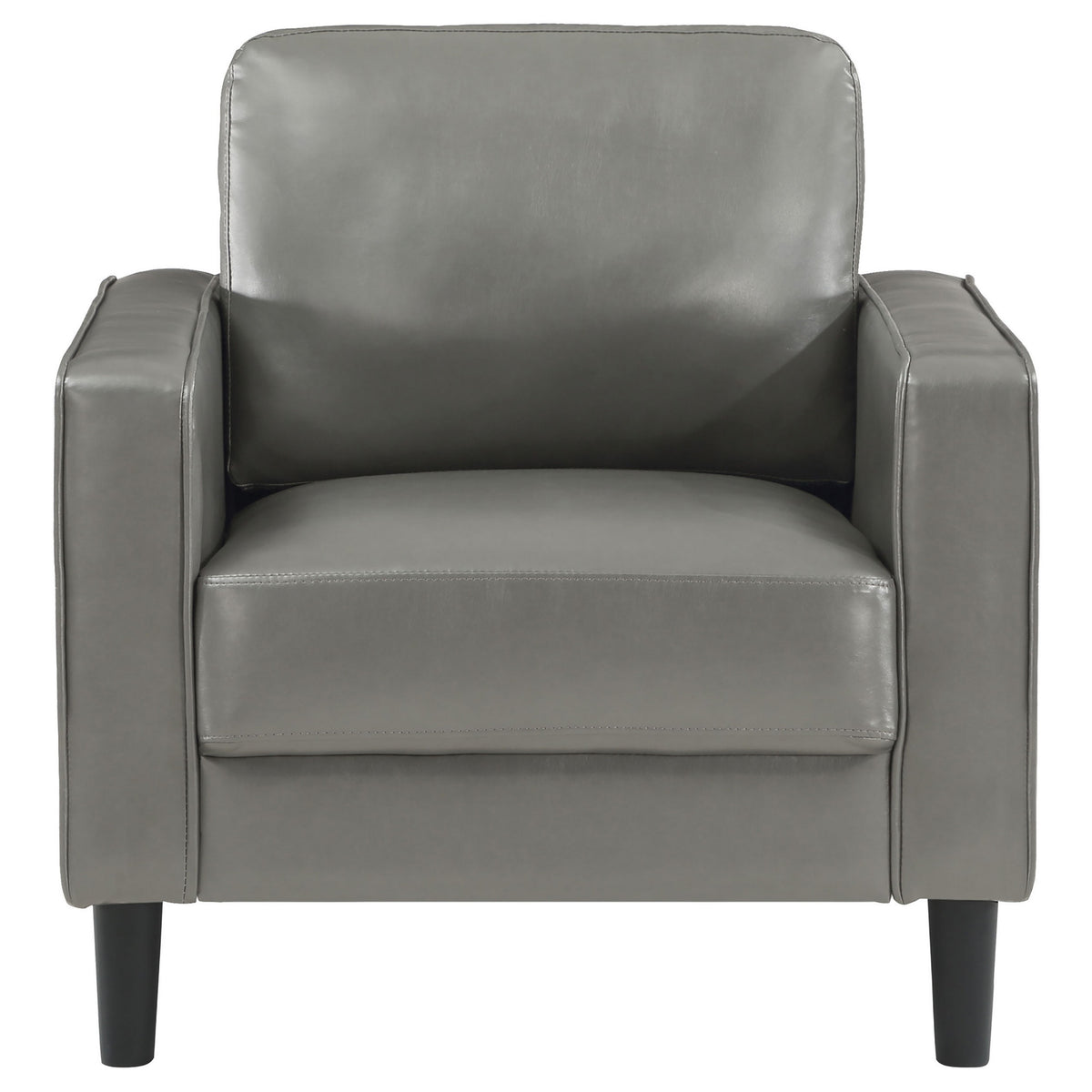 Rumi Accent Chair, Gray Faux Leather, Modern Track Arms, Foam Cushions  - BM319096