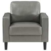 Rumi Accent Chair, Gray Faux Leather, Modern Track Arms, Foam Cushions  - BM319096