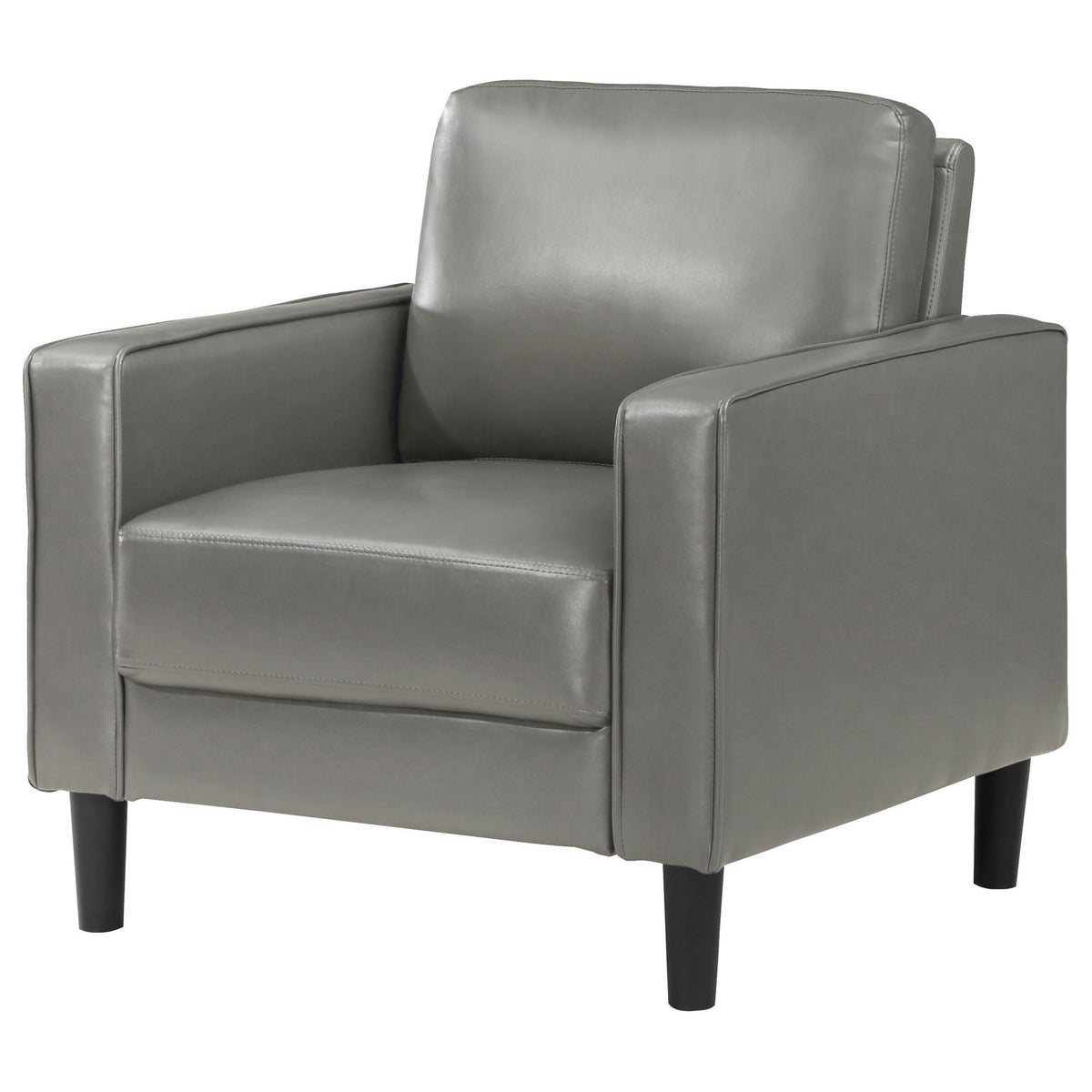 Rumi Accent Chair, Gray Faux Leather, Modern Track Arms, Foam Cushions  - BM319096