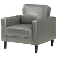 Rumi Accent Chair, Gray Faux Leather, Modern Track Arms, Foam Cushions  - BM319096