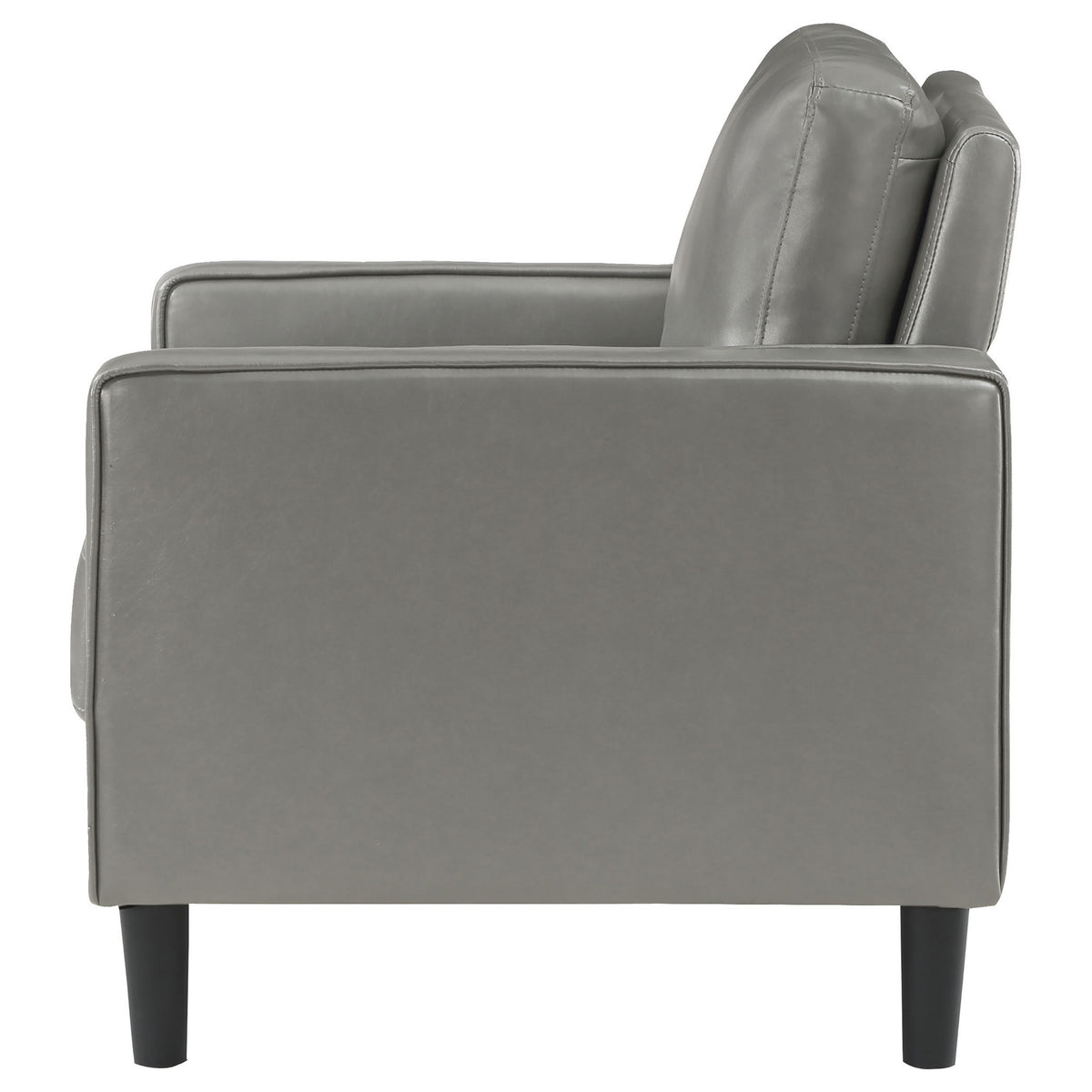 Rumi Accent Chair, Gray Faux Leather, Modern Track Arms, Foam Cushions  - BM319096