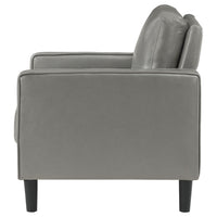 Rumi Accent Chair, Gray Faux Leather, Modern Track Arms, Foam Cushions  - BM319096