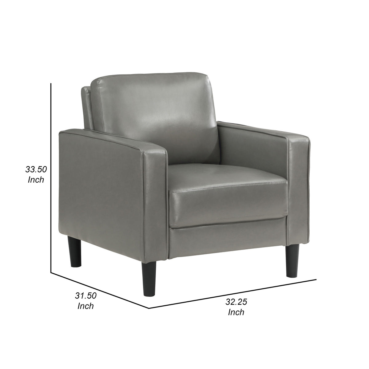 Rumi Accent Chair, Gray Faux Leather, Modern Track Arms, Foam Cushions  - BM319096
