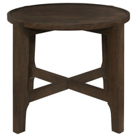 Katie End Table, Round 26 Inch Top, Dark Brown Solid Wood, Cross Beam Legs  - BM319099