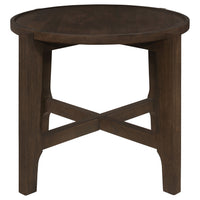 Katie End Table, Round 26 Inch Top, Dark Brown Solid Wood, Cross Beam Legs  - BM319099