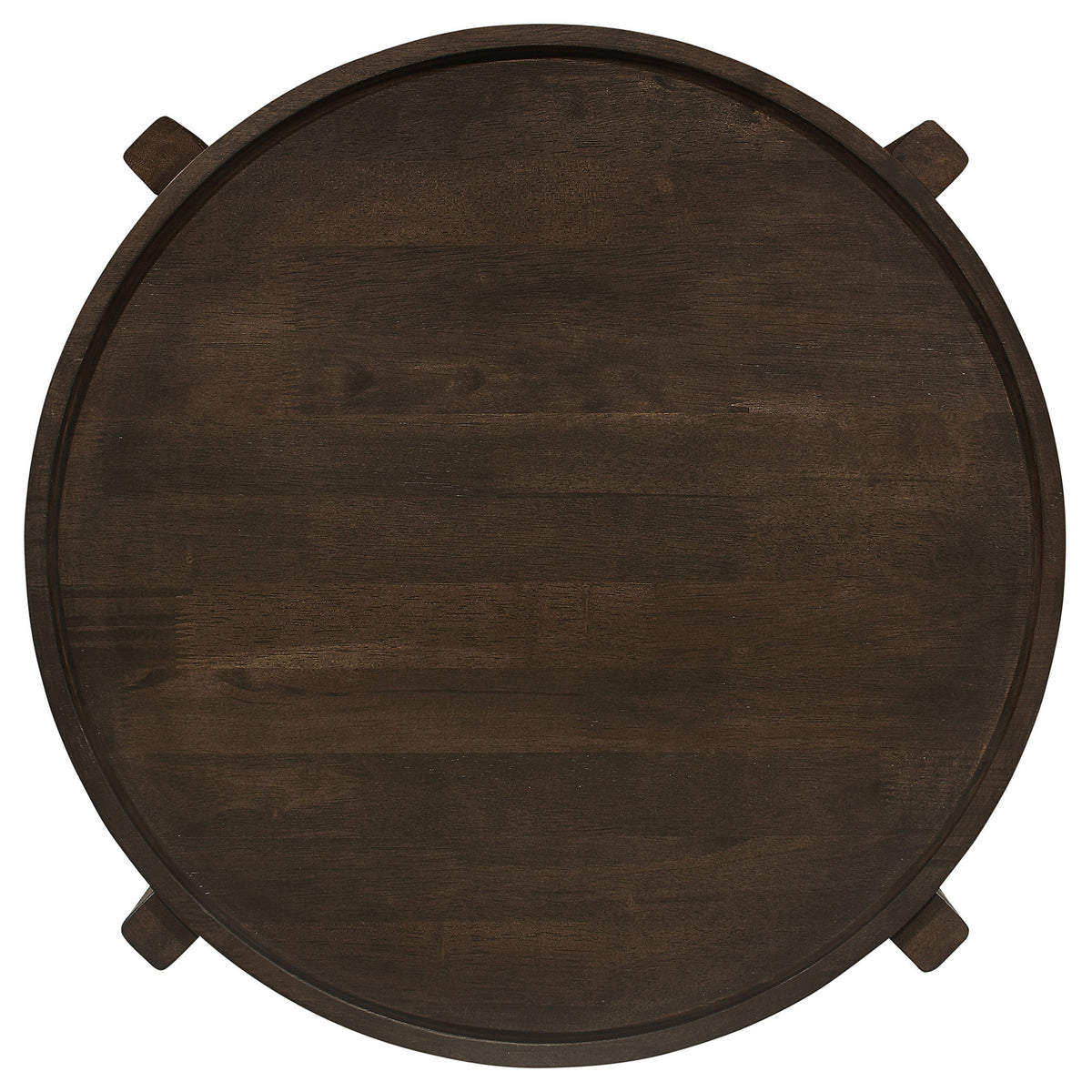 Katie End Table, Round 26 Inch Top, Dark Brown Solid Wood, Cross Beam Legs  - BM319099