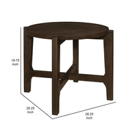 Katie End Table, Round 26 Inch Top, Dark Brown Solid Wood, Cross Beam Legs  - BM319099