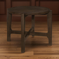 Katie End Table, Round 26 Inch Top, Dark Brown Solid Wood, Cross Beam Legs  - BM319099