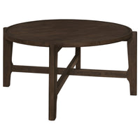 Katie Coffee Table, Round 38 Inch Top, Dark Brown Wood, Cross Beam Legs  - BM319100