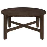 Katie Coffee Table, Round 38 Inch Top, Dark Brown Wood, Cross Beam Legs  - BM319100