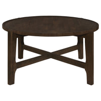 Katie Coffee Table, Round 38 Inch Top, Dark Brown Wood, Cross Beam Legs  - BM319100