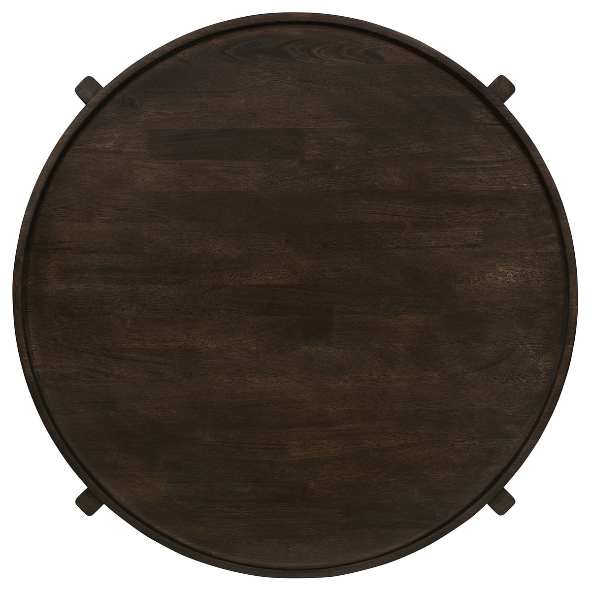 Katie Coffee Table, Round 38 Inch Top, Dark Brown Wood, Cross Beam Legs  - BM319100