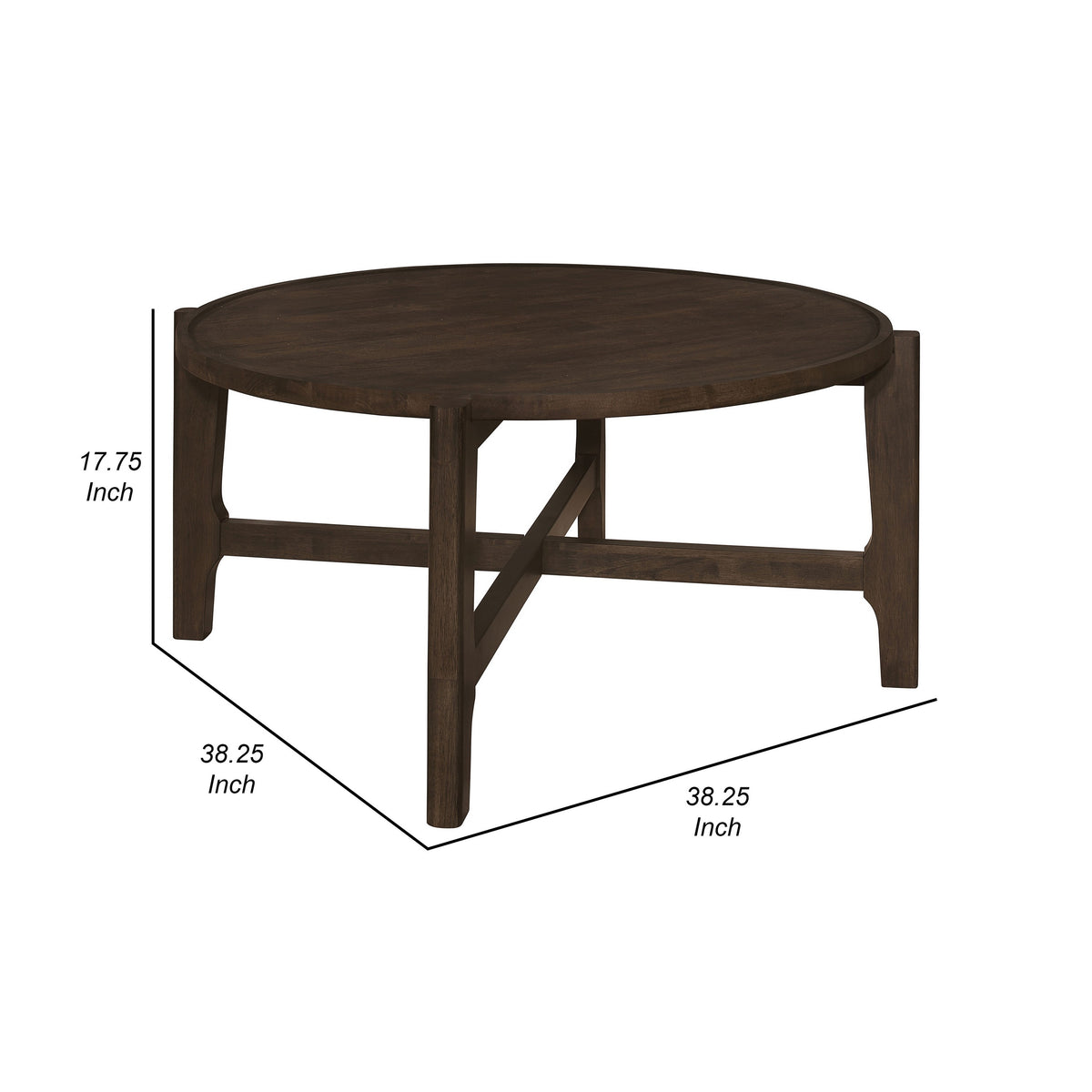 Katie Coffee Table, Round 38 Inch Top, Dark Brown Wood, Cross Beam Legs  - BM319100