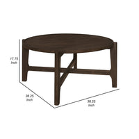 Katie Coffee Table, Round 38 Inch Top, Dark Brown Wood, Cross Beam Legs  - BM319100