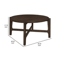 Katie Coffee Table, Round 38 Inch Top, Dark Brown Wood, Cross Beam Legs  - BM319100