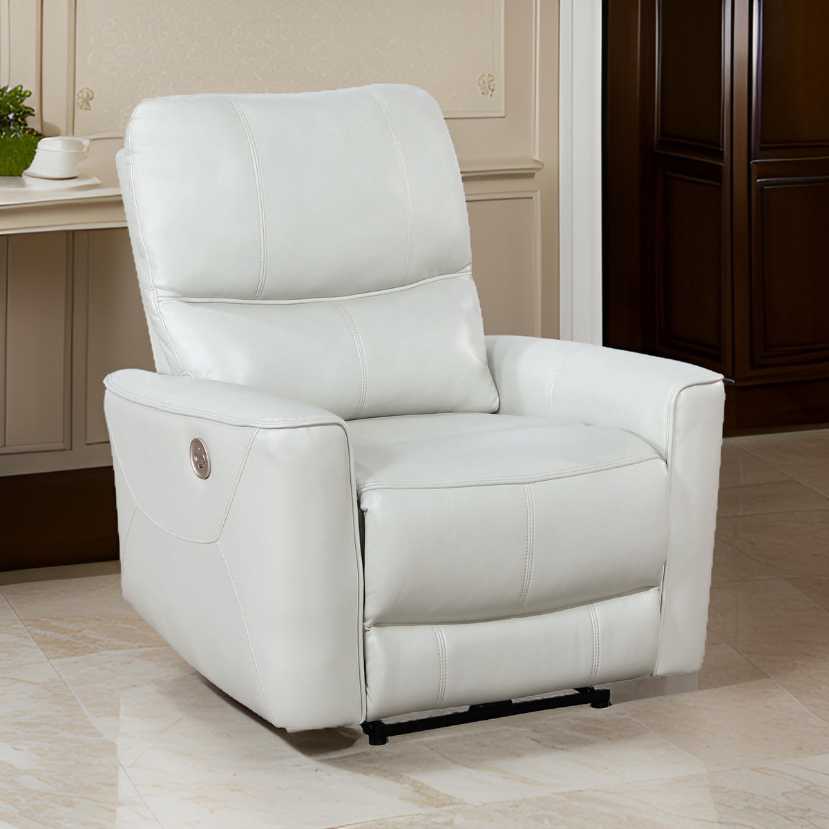 Lima Power Recliner Chair, Ivory Faux Leather, USB Port, Foam Cushions  - BM319107