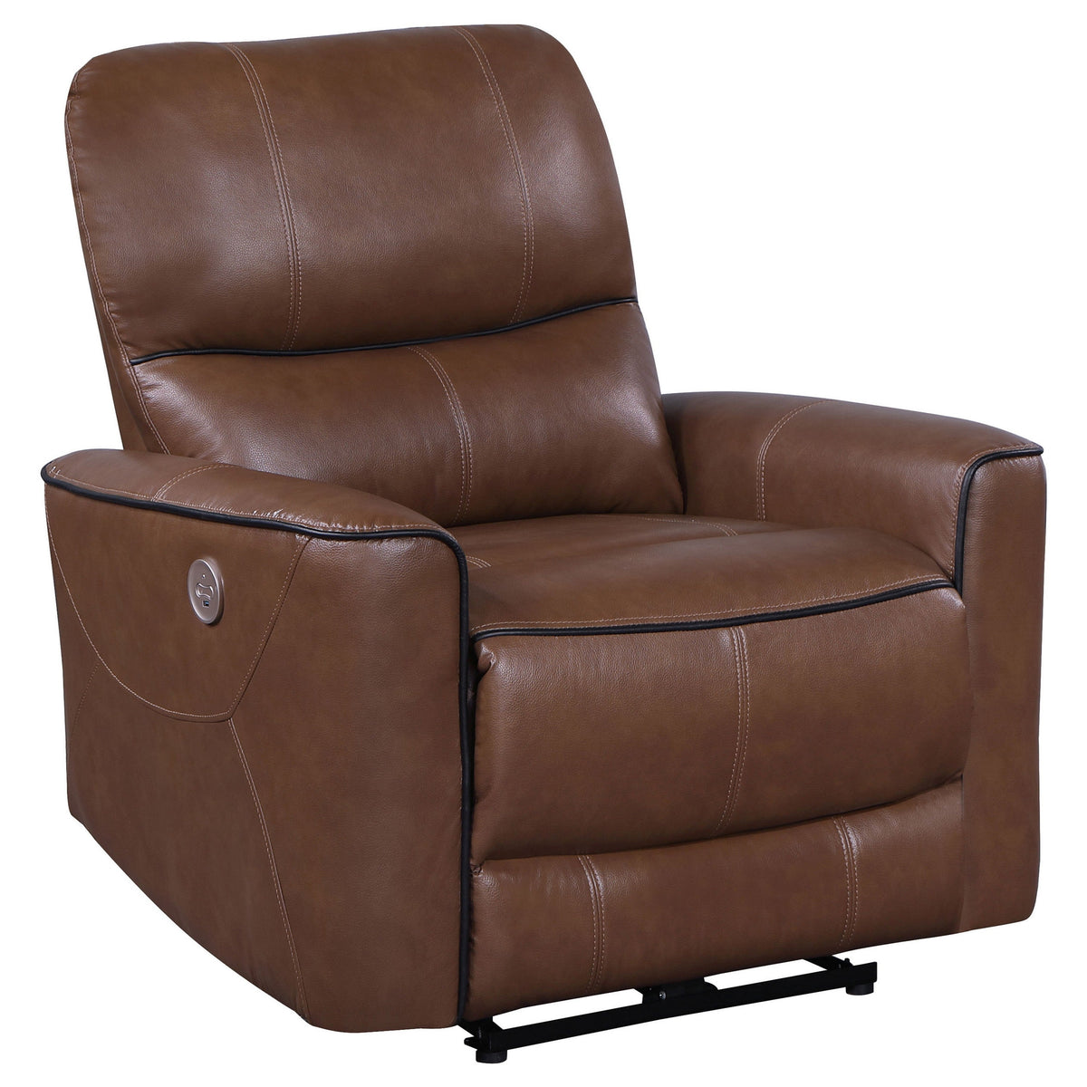 Lima Power Recliner Chair, Brown Faux Leather, USB Port, Foam Cushions-BM319108