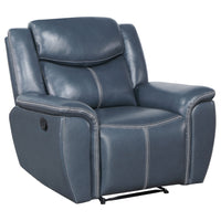 Eleni Manual Recliner Chair, Blue Faux Leather, Cushions, Stitching Detail  - BM319114
