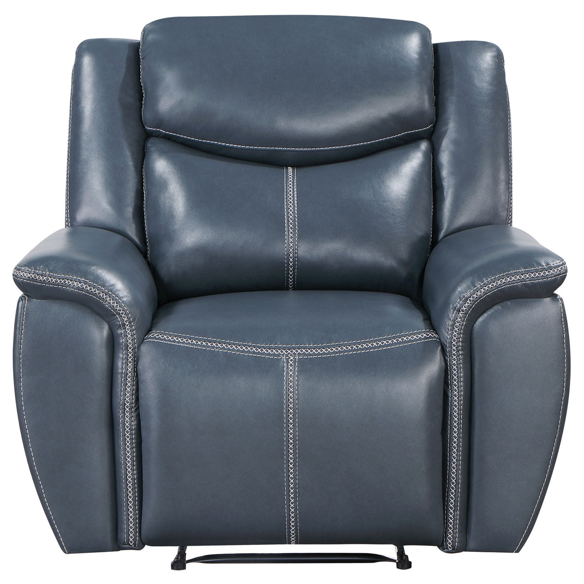 Eleni Manual Recliner Chair, Blue Faux Leather, Cushions, Stitching Detail  - BM319114
