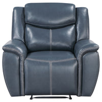 Eleni Manual Recliner Chair, Blue Faux Leather, Cushions, Stitching Detail  - BM319114