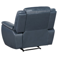 Eleni Manual Recliner Chair, Blue Faux Leather, Cushions, Stitching Detail  - BM319114