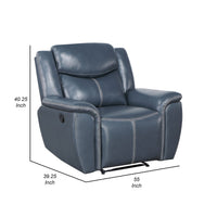 Eleni Manual Recliner Chair, Blue Faux Leather, Cushions, Stitching Detail  - BM319114