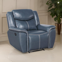Eleni Manual Recliner Chair, Blue Faux Leather, Cushions, Stitching Detail  - BM319114