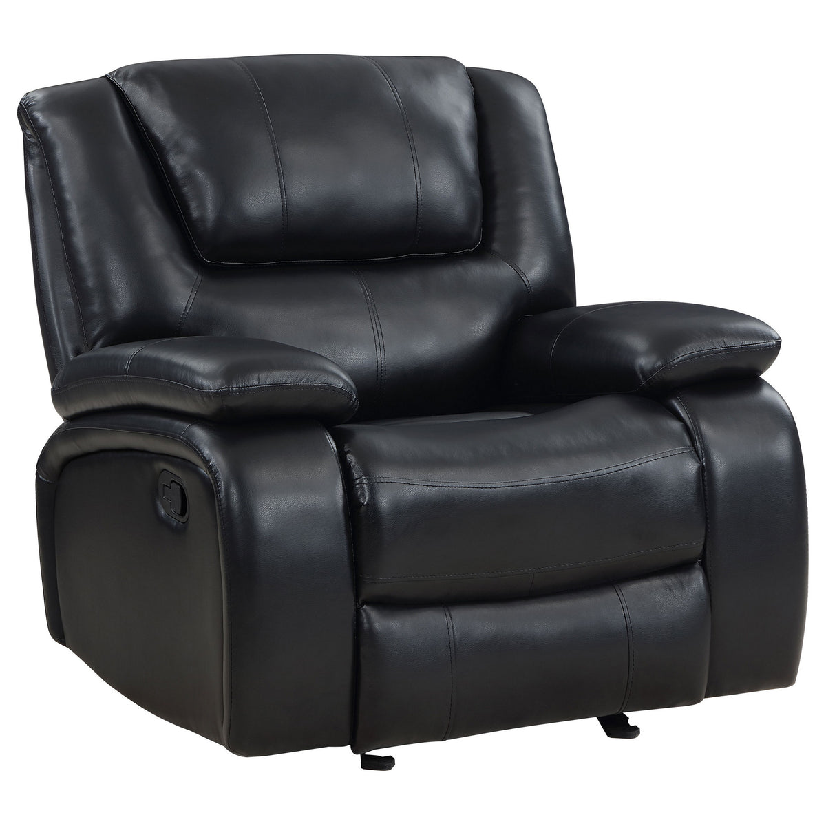 Mila Manual Glider Recliner Chair, Black Faux Leather, Pillow Top Arms  - BM319117