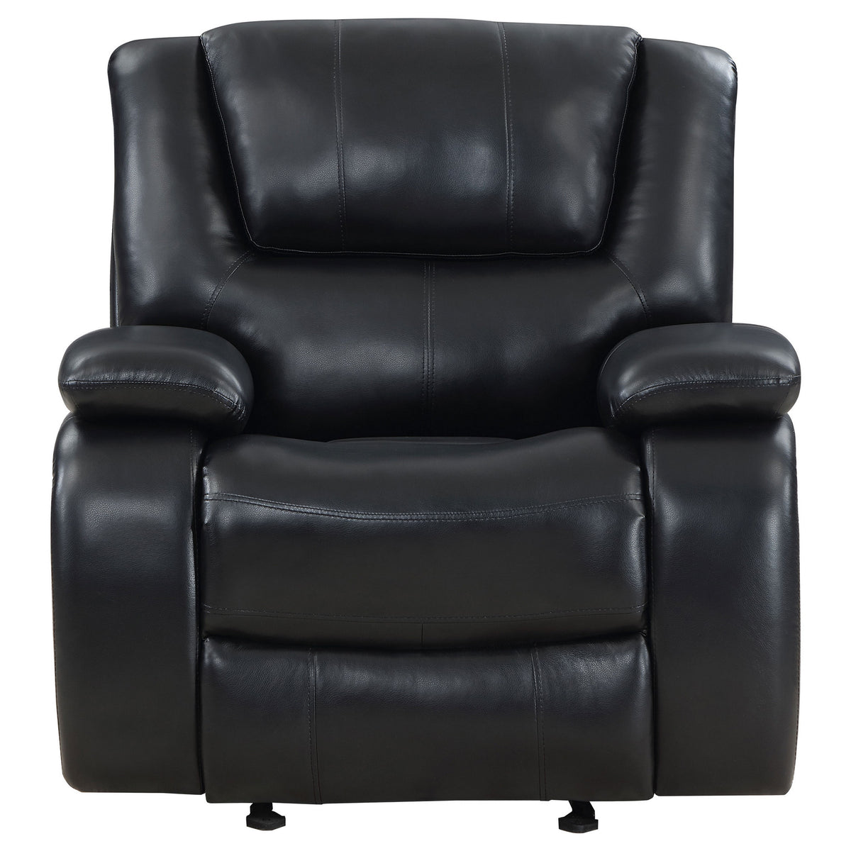 Mila Manual Glider Recliner Chair, Black Faux Leather, Pillow Top Arms  - BM319117