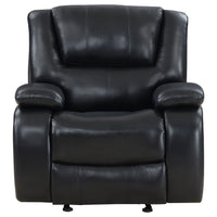 Mila Manual Glider Recliner Chair, Black Faux Leather, Pillow Top Arms  - BM319117