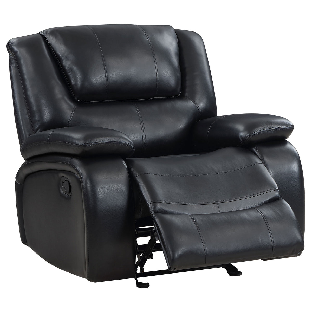 Mila Manual Glider Recliner Chair, Black Faux Leather, Pillow Top Arms  - BM319117