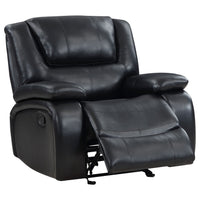 Mila Manual Glider Recliner Chair, Black Faux Leather, Pillow Top Arms  - BM319117