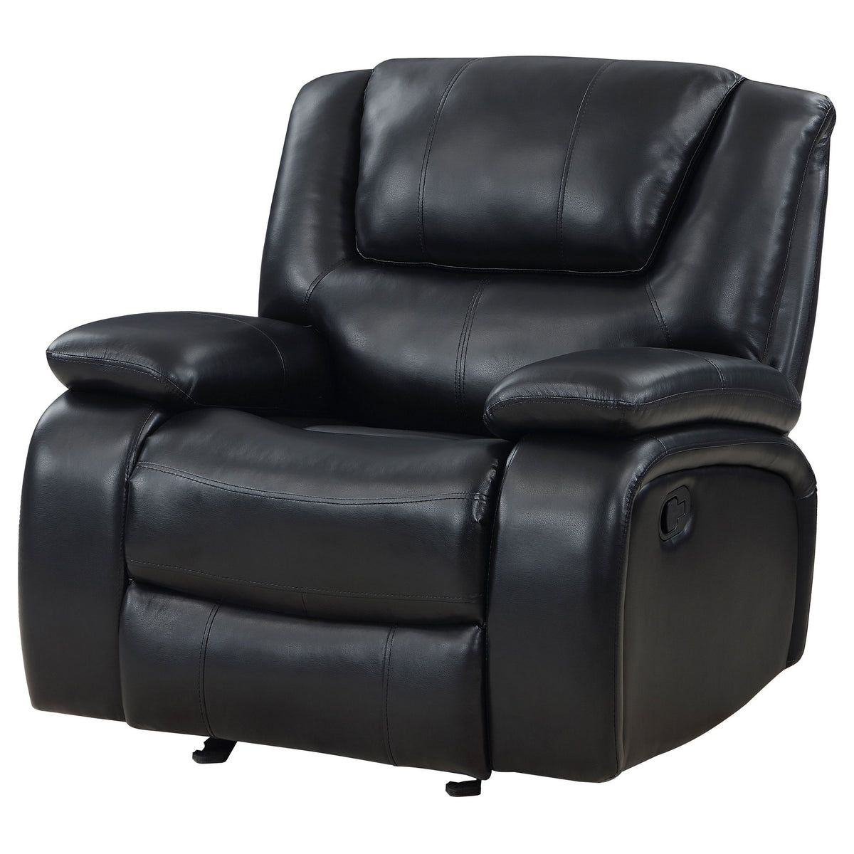 Mila Manual Glider Recliner Chair, Black Faux Leather, Pillow Top Arms  - BM319117