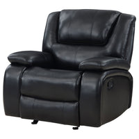 Mila Manual Glider Recliner Chair, Black Faux Leather, Pillow Top Arms  - BM319117