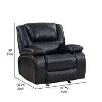 Mila Manual Glider Recliner Chair, Black Faux Leather, Pillow Top Arms  - BM319117