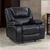 Mila Manual Glider Recliner Chair, Black Faux Leather, Pillow Top Arms  - BM319117