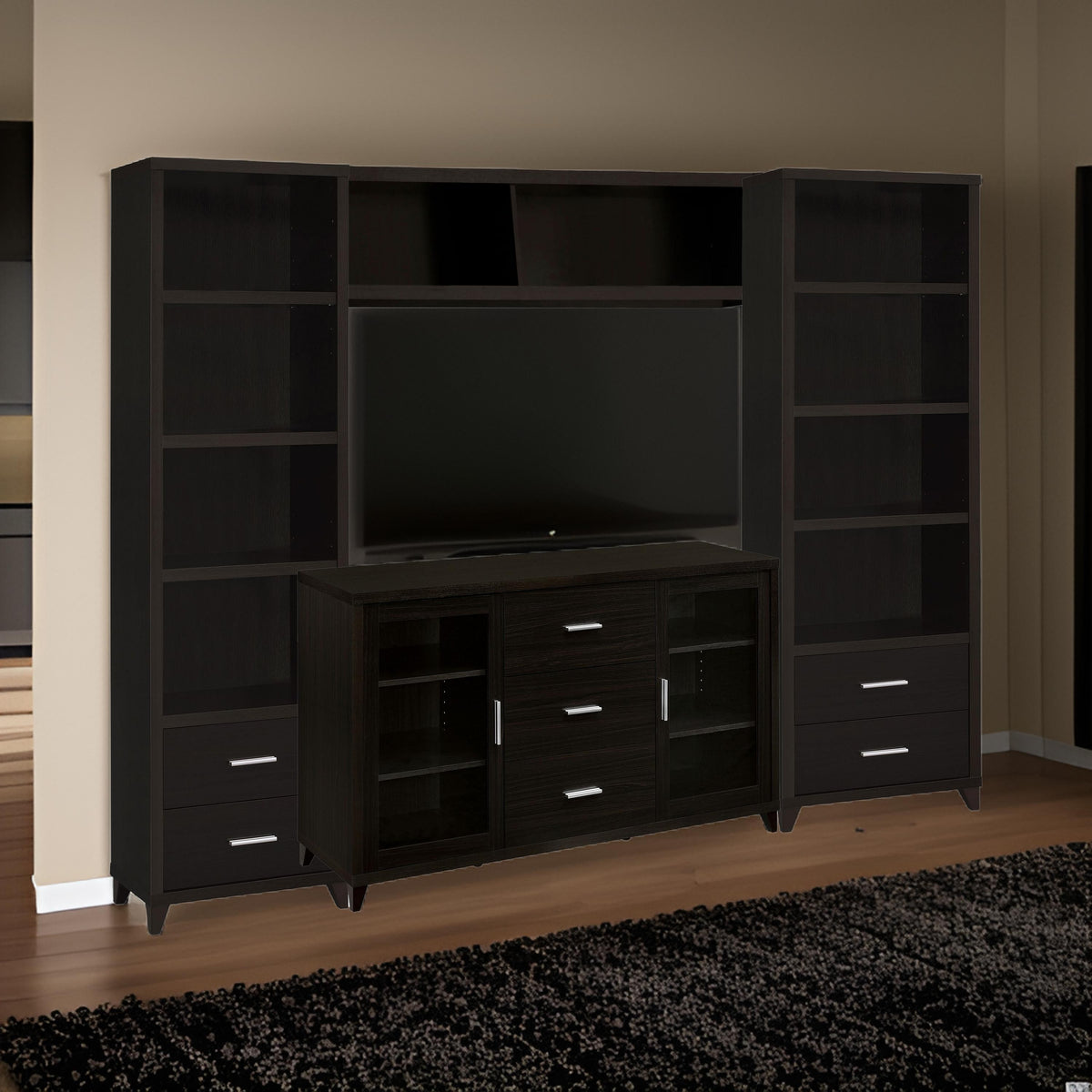 TV Entertainment Center, Console, 2 Media Towers, Bridge, Cappuccino Brown