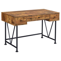2 Piece Writing Desk with Bookshelf Unit, Rustic Brown, Black Metal Frame - BM319126