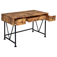 2 Piece Writing Desk with Bookshelf Unit, Rustic Brown, Black Metal Frame - BM319126
