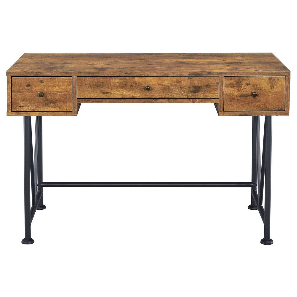 2 Piece Writing Desk with Bookshelf Unit, Rustic Brown, Black Metal Frame - BM319126